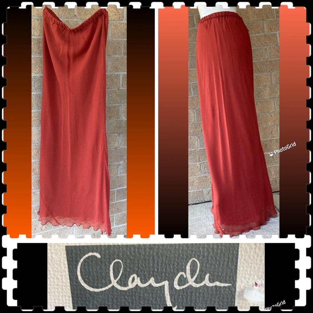 🍒Marian Clayden Neiman Marcus vintage sheer cinnamon silk skirt S